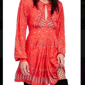 Free People | Red Boho dress | Long sleeve mini
